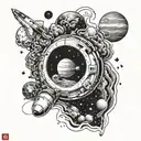 A space-themed sleeve with a hidden tribute to David among the stars and planets tattoo design idea