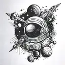 A space-themed sleeve with a hidden tribute to David among the stars and planets tattoo design idea
