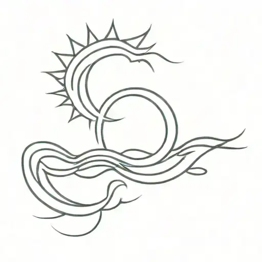 sun and water waves tattoo design idea