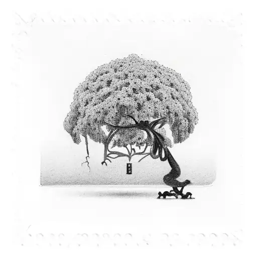 mango tree in a post stamp  tattoo design idea