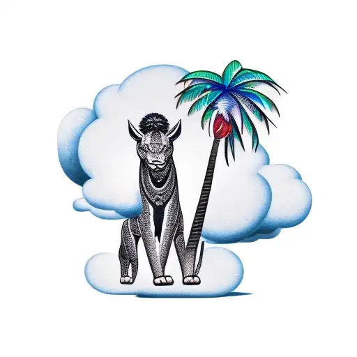 African tattoo with clouds and palm trees  tattoo design idea