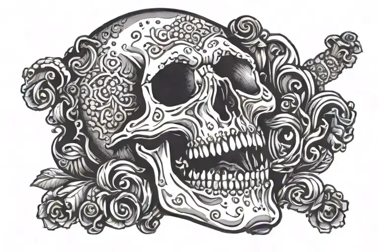 open mouth skull surrounded tattoo design idea