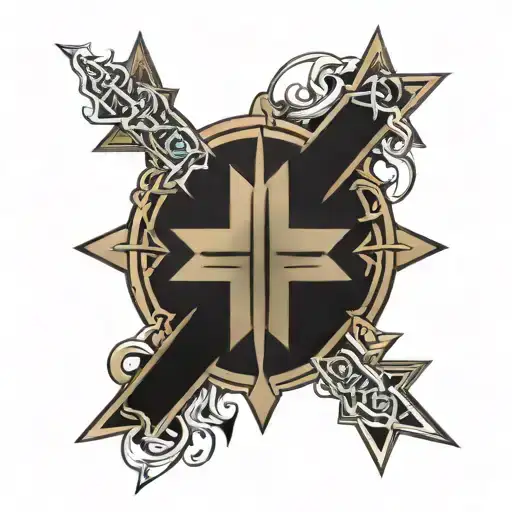 metallica logo incorporating elements like crosses tattoo design idea