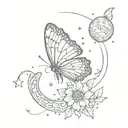 butterfly and moon with stars tattoo design idea
