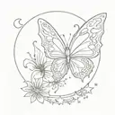 butterfly and moon with stars tattoo design idea