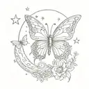 butterfly and moon with stars tattoo design idea