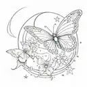 butterfly and moon with stars tattoo design idea