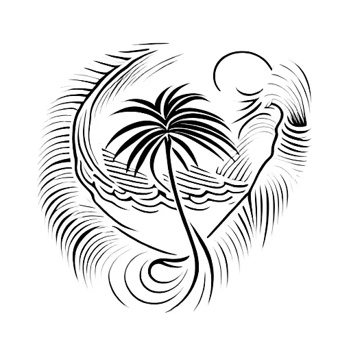 one Palm Tree with a wave  tattoo design idea