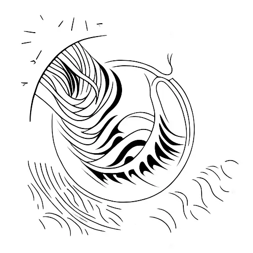 Palm Tree with a wave and sun tattoo design idea