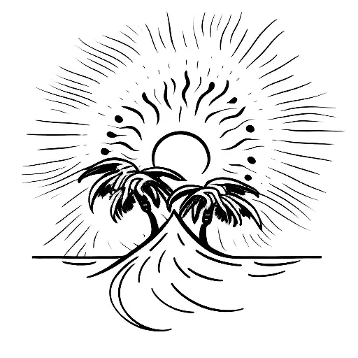Palm Tree with a wave  tattoo design idea