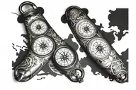 compass, timepiece, map tattoo tattoo design idea