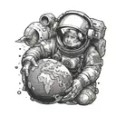 astronaught holding earth globe tattoo design idea