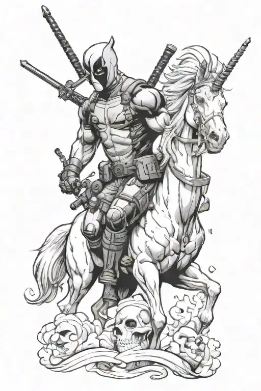 Deadpool with unicorn on the back of Wolverine tattoo design idea