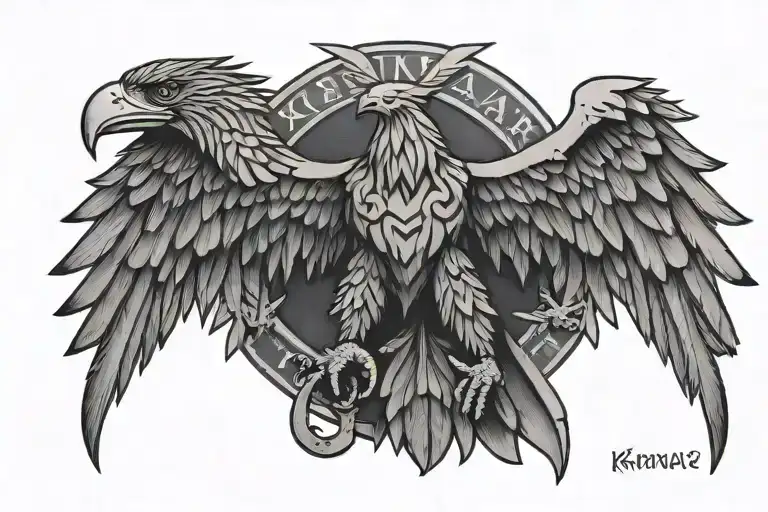 the word Krenar with the half of the albanian eagle  tattoo design idea