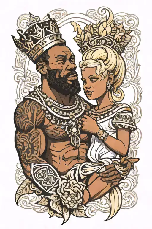 muscular african king marry white little slim blonde girl tattoo design idea
