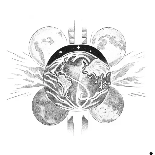 goddess holds earth, plant, sun, moon, stars, planets tattoo design idea