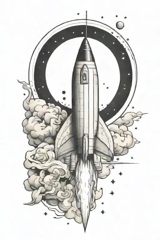 rocket ship blasting tattoo design idea