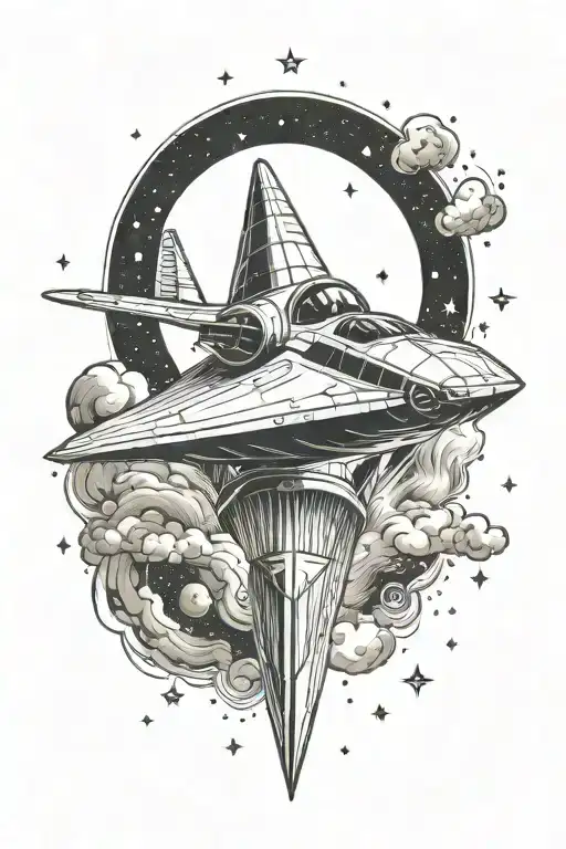 spaceship flying through a galaxy tattoo design idea
