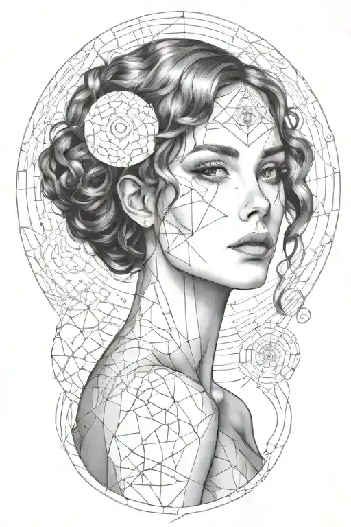 A sultry portrait inspired by Gustav Klimt's style, with a space-themed twist tattoo design idea