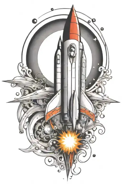 rocket ship blasting tattoo design idea