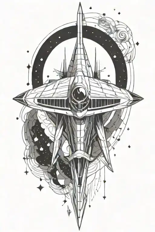 spaceship flying through a galaxy tattoo design idea