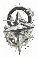 spaceship flying through a galaxy tattoo design idea