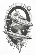 spaceship flying through a galaxy tattoo design idea