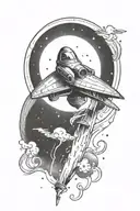 spaceship flying through a galaxy tattoo design idea