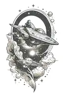 spaceship flying through a galaxy tattoo design idea