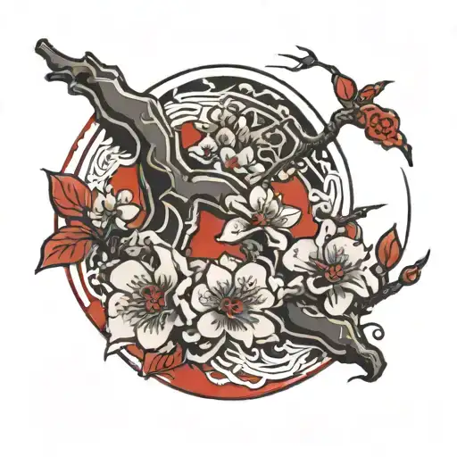 red and white banner, plum blossoms tattoo design idea