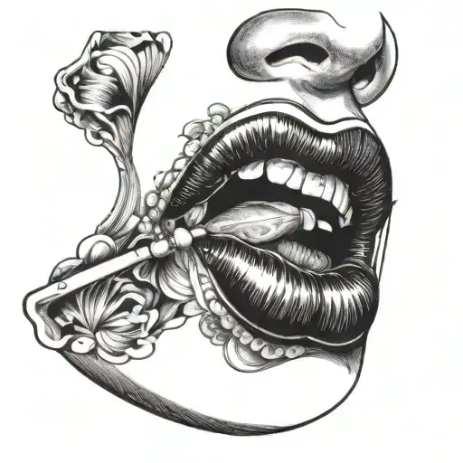 A provocative design of a woman's lips and tongue in a playful and alluring pose tattoo design idea