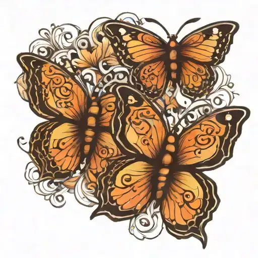 outline of two butterflies flying together tattoo design idea