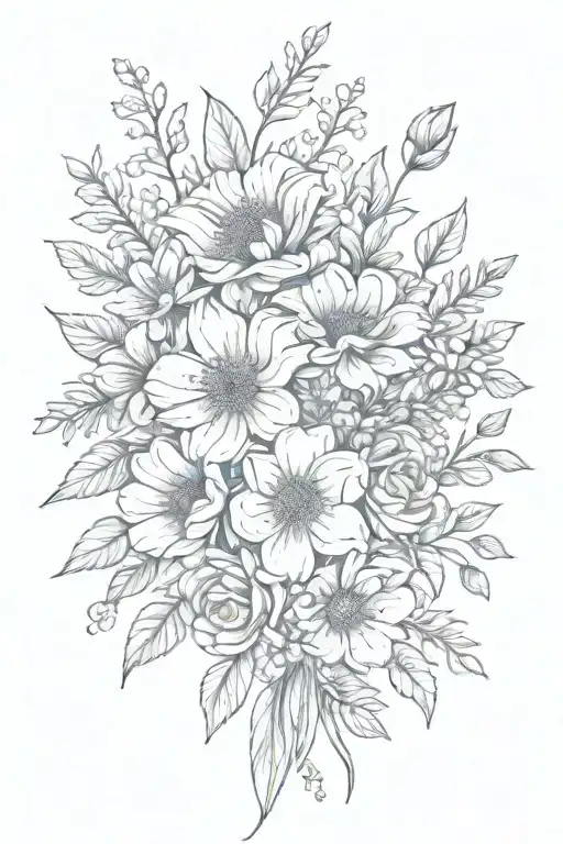 flower bouquet March April July november birth flower tattoo design idea