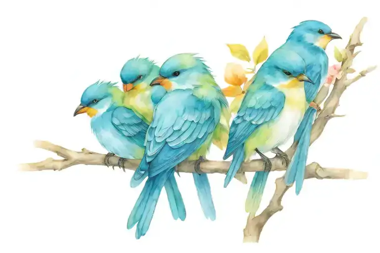 3 birds sitting on branch representing kids playing tattoo design idea