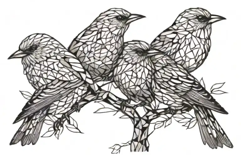 3 birds sitting on branch tattoo design idea
