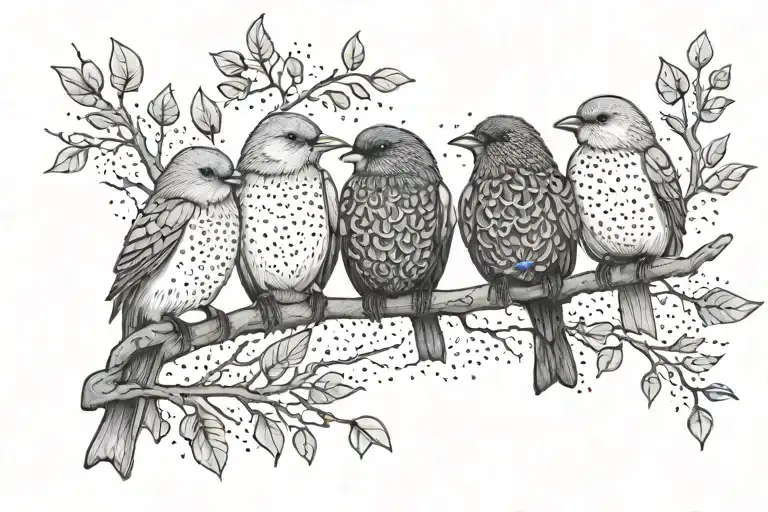 3 birds sitting on branch tattoo design idea