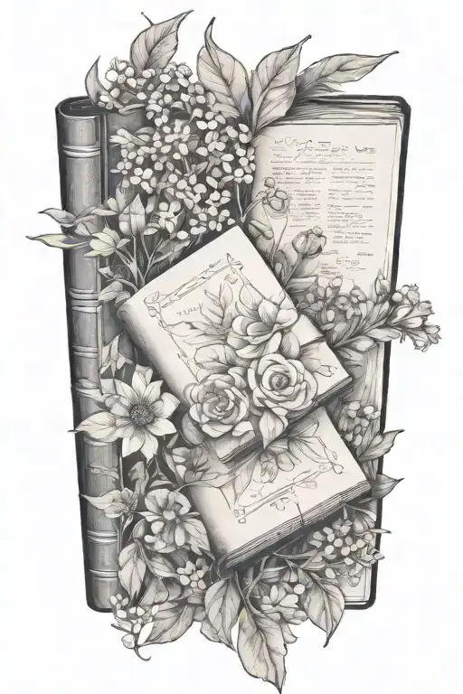 books and wildflowers tattoo design idea