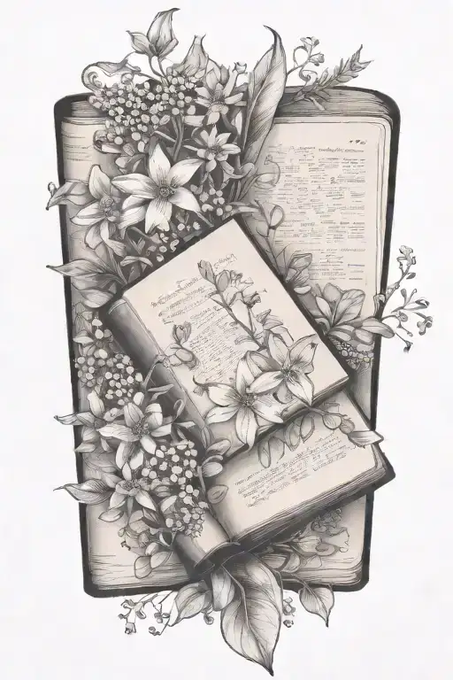 book and wildflowers tattoo design idea