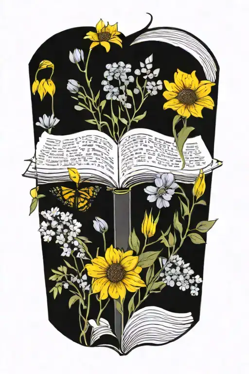 book and wildflowers tattoo design idea