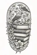 birds, books, wildflowers tattoo design idea
