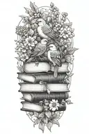 birds, books, wildflowers tattoo design idea