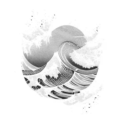 Ocean Wave with number 8 tattoo design idea