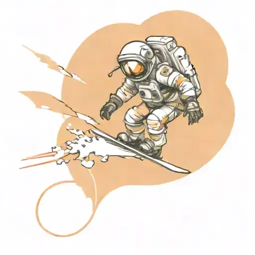 Astronaut snowboarding through space tattoo design idea