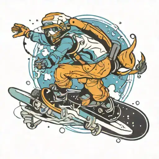 Galactic snowboarder riding a comet through space tattoo design idea