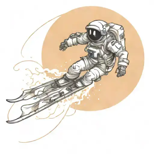 Astronaut snowboarding through space tattoo design idea
