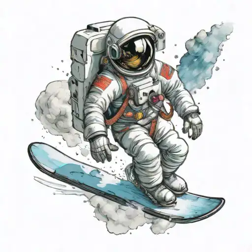 Astronaut snowboarding through space tattoo design idea