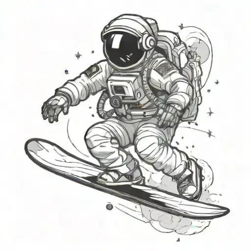 Astronaut snowboarding through space tattoo design idea