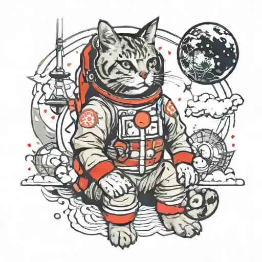 cat astronaut tattoo design idea