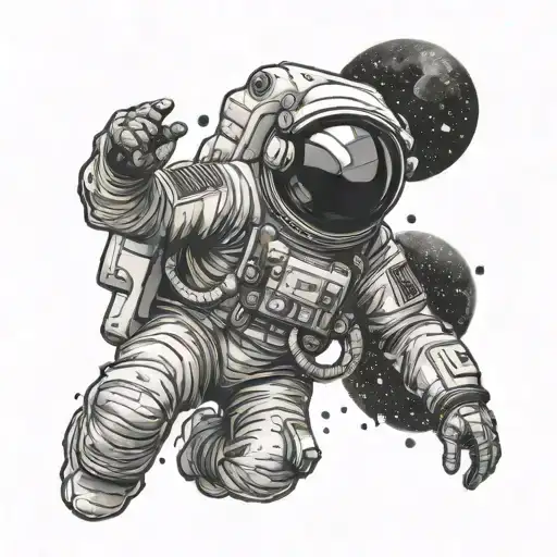 sad astronaut lost in space in horizontal pic tattoo design idea