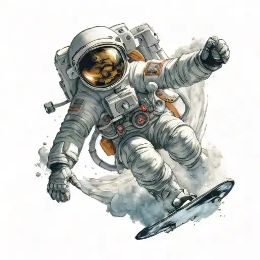 Astronaut snowboarding through space tattoo design idea